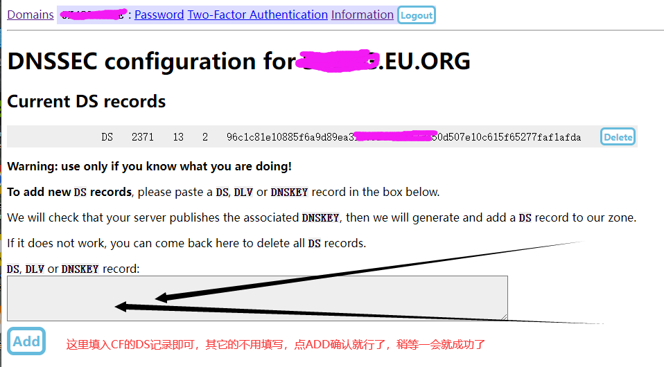 eu.org免费域名怎么添加启用DNSSEC呢？