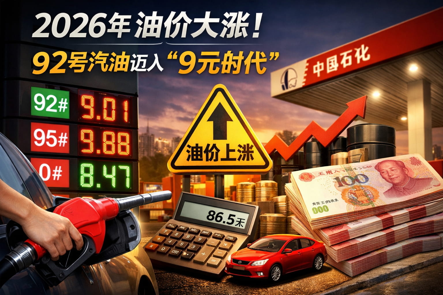 2026年油价迎最大涨幅!92号汽油或全面进入“9元时代”,加满一箱多花近百元