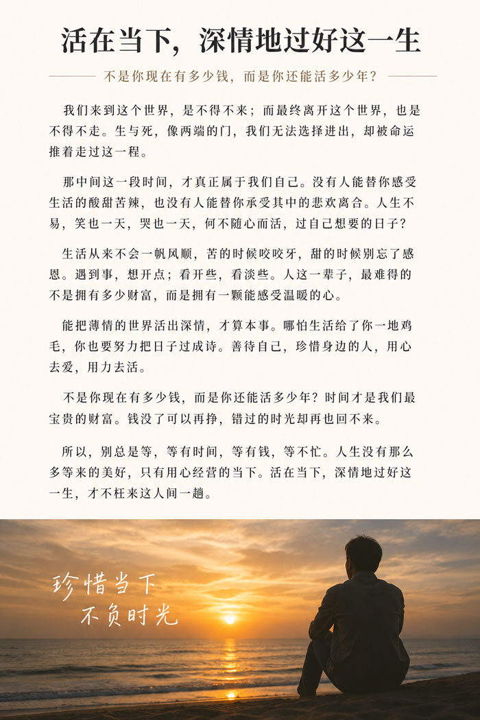 人生最大的财富，不是你有多少钱，而是你还能活多少年
